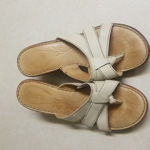 BORN Platform Tan Leather Open Toe Wedge Sandal size 10